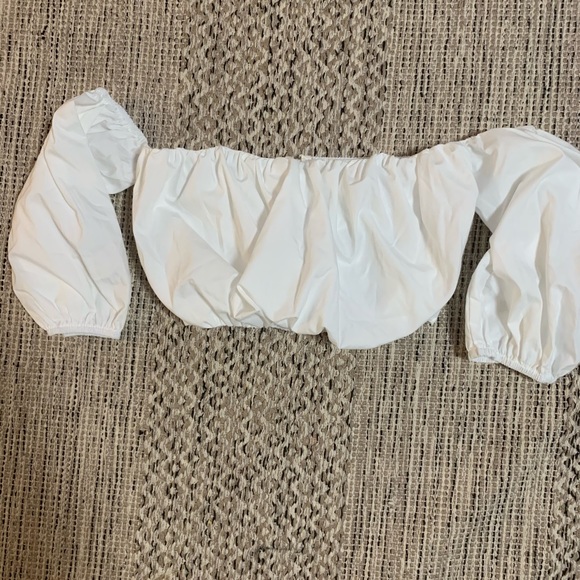 white puff hem bardot crop top